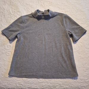 Halogen Women’s Gray Short Sleeve Ribbed Mock Neck Top Size L Rayon Blend